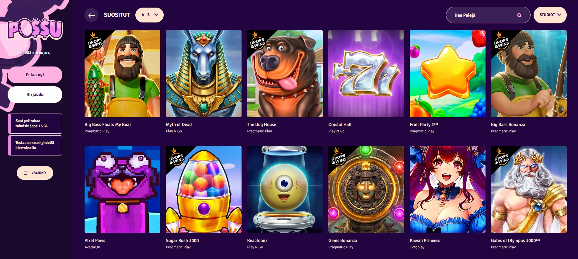 Possu casino login jälkeen: pelivalikoima ja pelintuottajat käytännössä